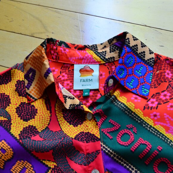 Farm Rio Dotted Patch Scarf Shirt Size XS - Picture 7 of 14